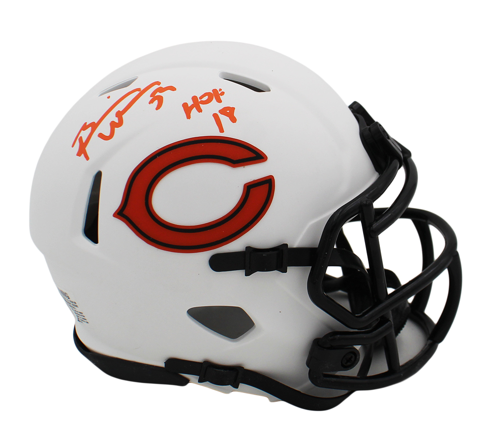 Brian Urlacher Signed Chicago Bears Speed Lunar NFL Mini Helmet with "HOF 18" Inscription - Image 2