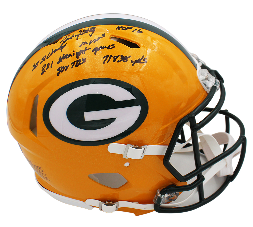 Brett Favre Signed Green Bay Packers Speed Authentic NFL Helmet with 6 Inscriptions - Image 2