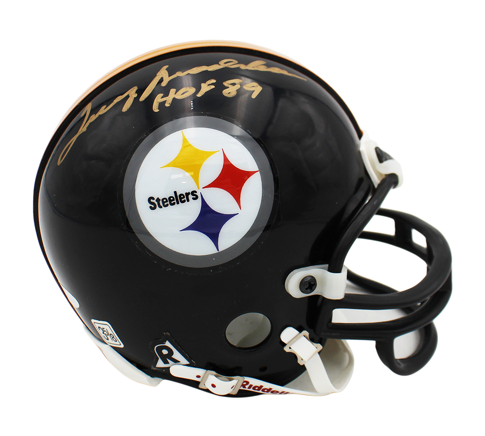 Terry Bradshaw Signed Pittsburgh Steelers Throwback NFL Mini Helmet with "HOF 89" Inscription - Image 2