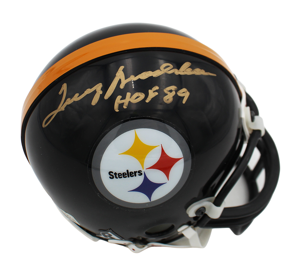 Terry Bradshaw Signed Pittsburgh Steelers Throwback NFL Mini Helmet with "HOF 89" Inscription