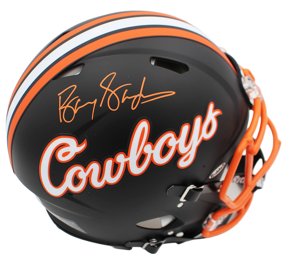Barry Sanders Signed Oklahoma State Cowboys Speed Authentic Matte Black NCAA Helmet