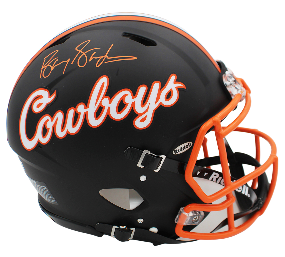 Barry Sanders Signed Oklahoma State Cowboys Speed Authentic Matte Black NCAA Helmet - Image 2