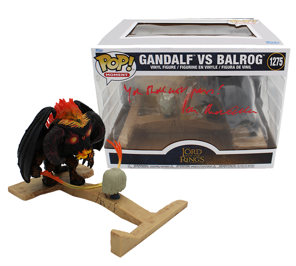 Ian McKellen Signed The Lord of the Rings #1275 Gandalf vs Balrog Funko Pop with "You Shall Not Pass" Inscription