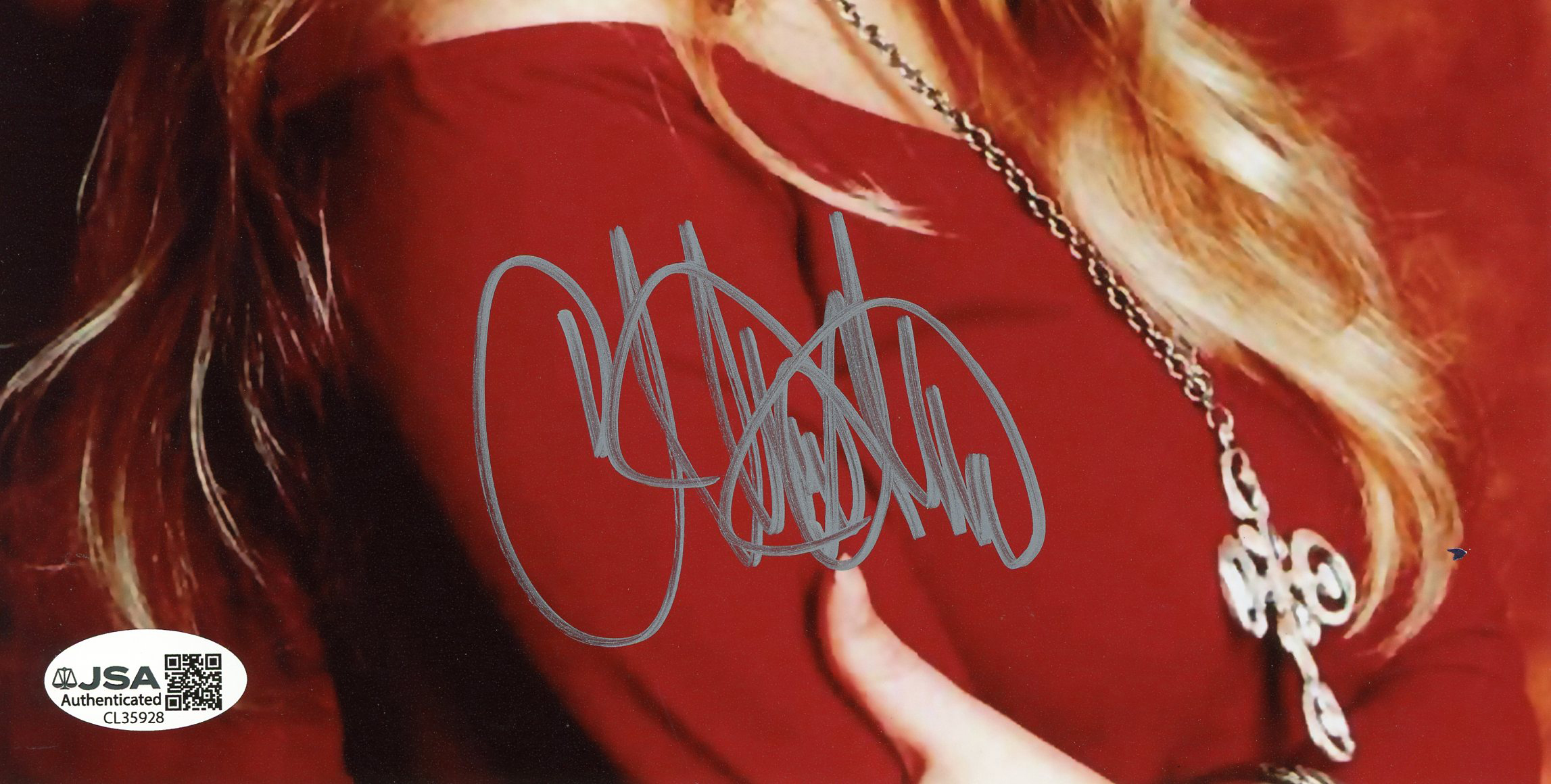 Christina Applegate Signed Married with Children Unframed 8 x 10 Red Shirt w/Red Background Photo - Image 2