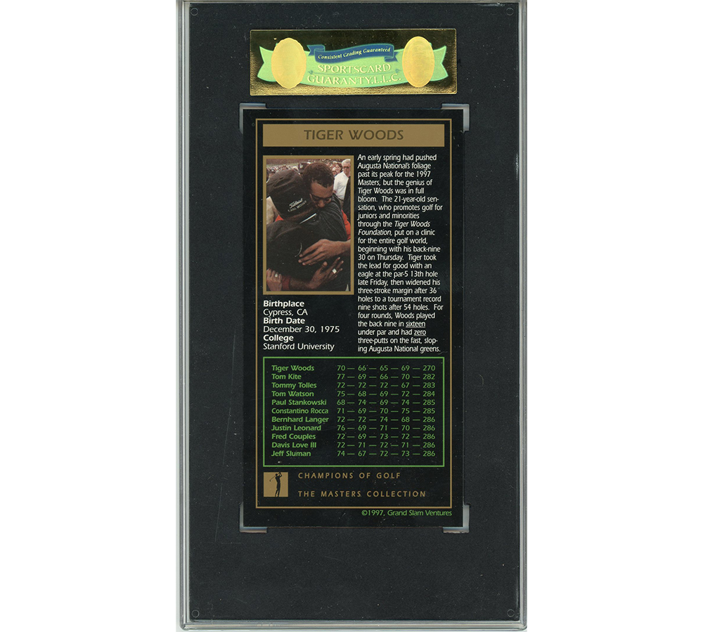 Tiger Woods 1997-99 Grand Slam Graded Mint 9 Encaspulated Rookie Card - Image 2