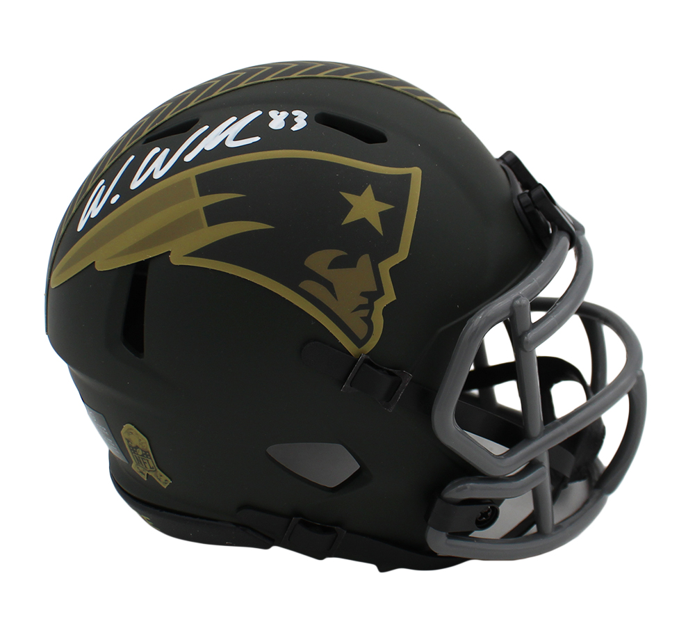 Wes Welker Signed New England Patriot Speed Salute to Service 4 NFL Mini Helmet - Image 2