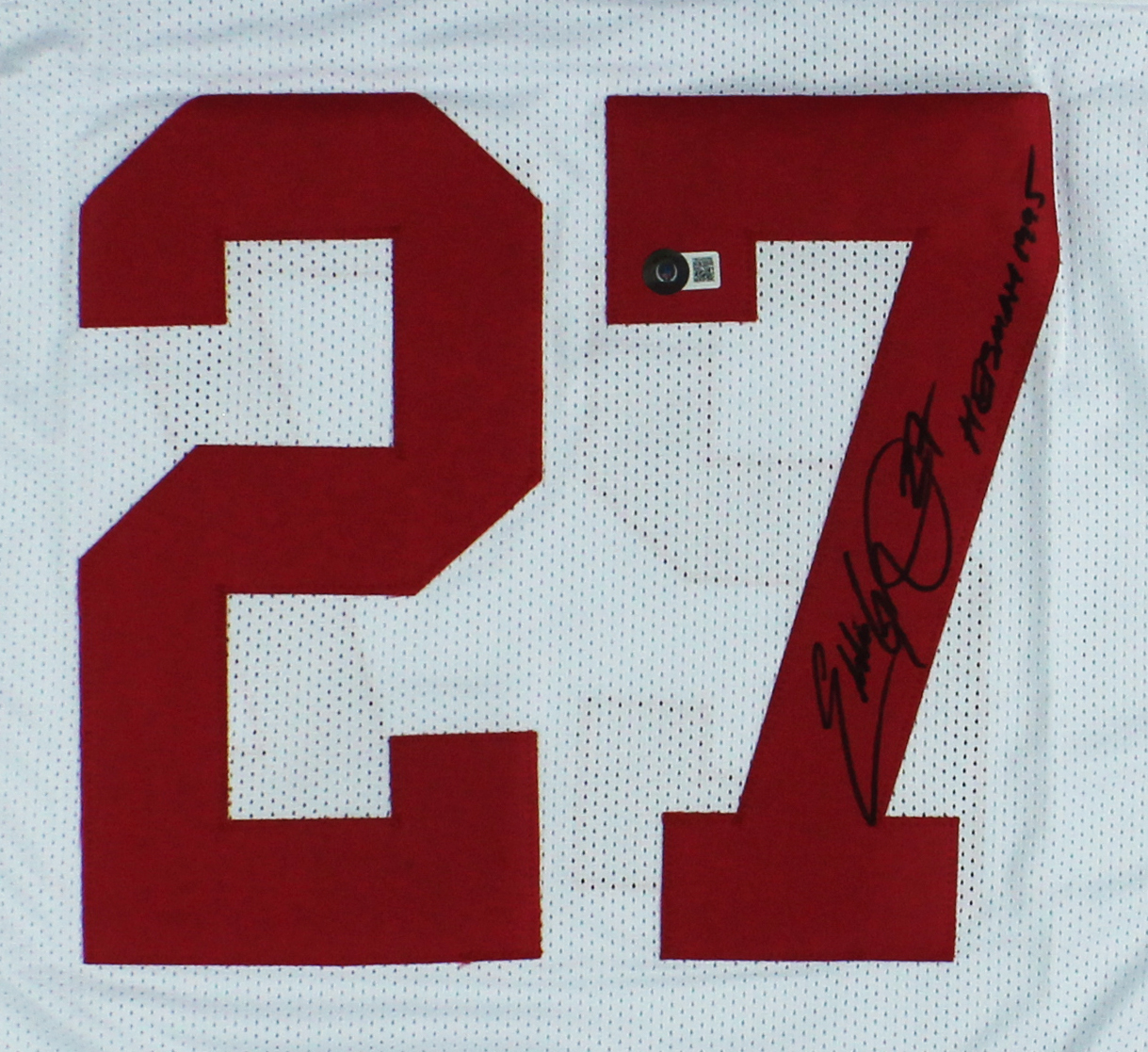 Eddie George Signed Framed Ohio White Jersey - Image 2