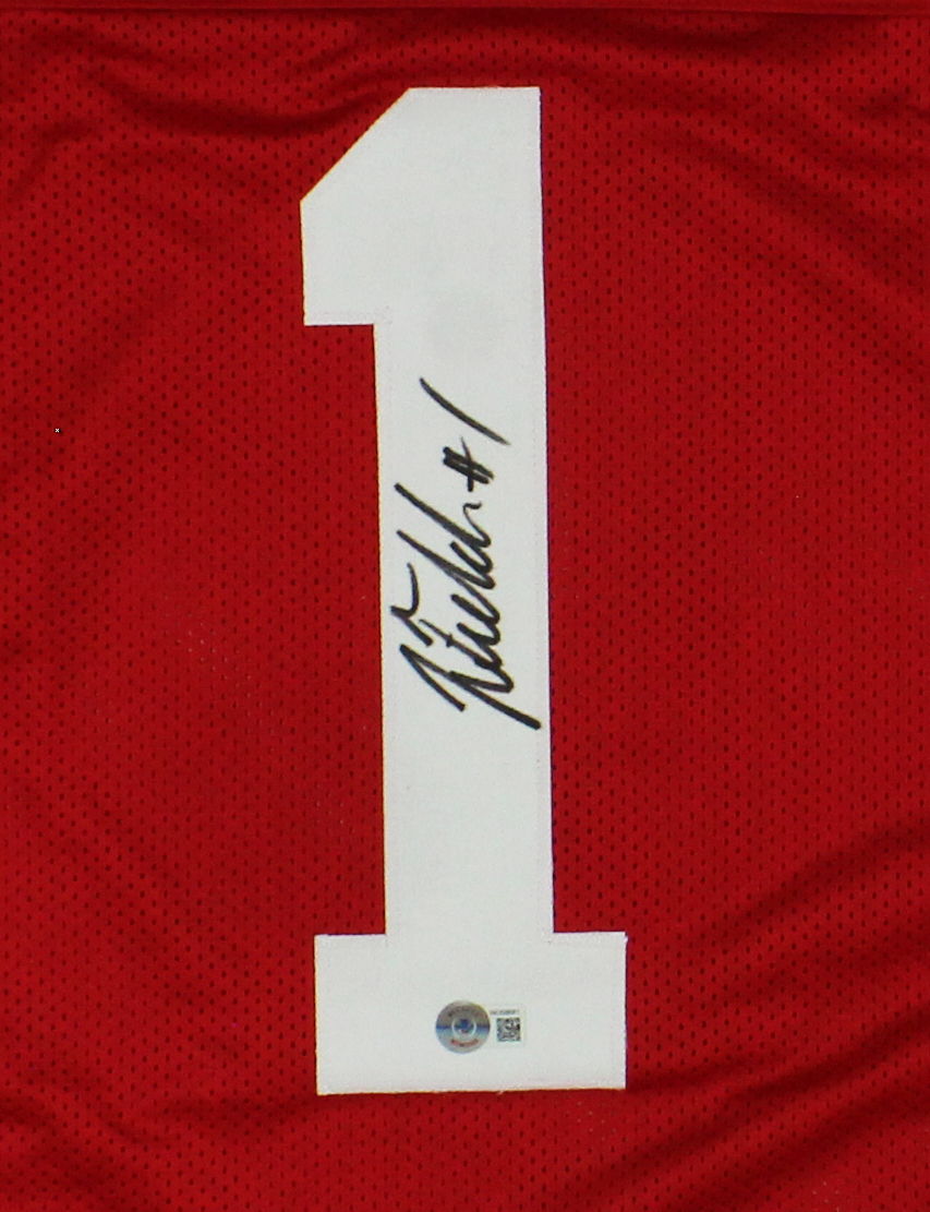 Justin Fields Signed Framed Ohio Red Jersey - Image 2