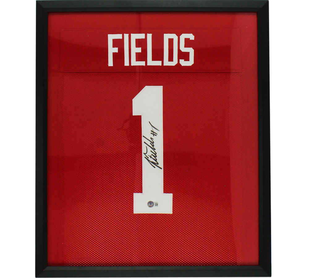 Justin Fields Signed Framed Ohio Red Jersey