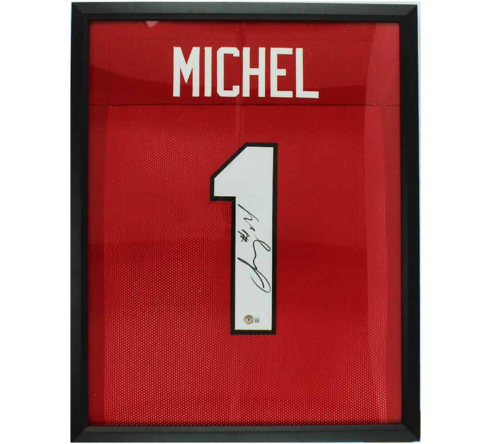 Sony Michel Signed Framed Georgia Red Jersey