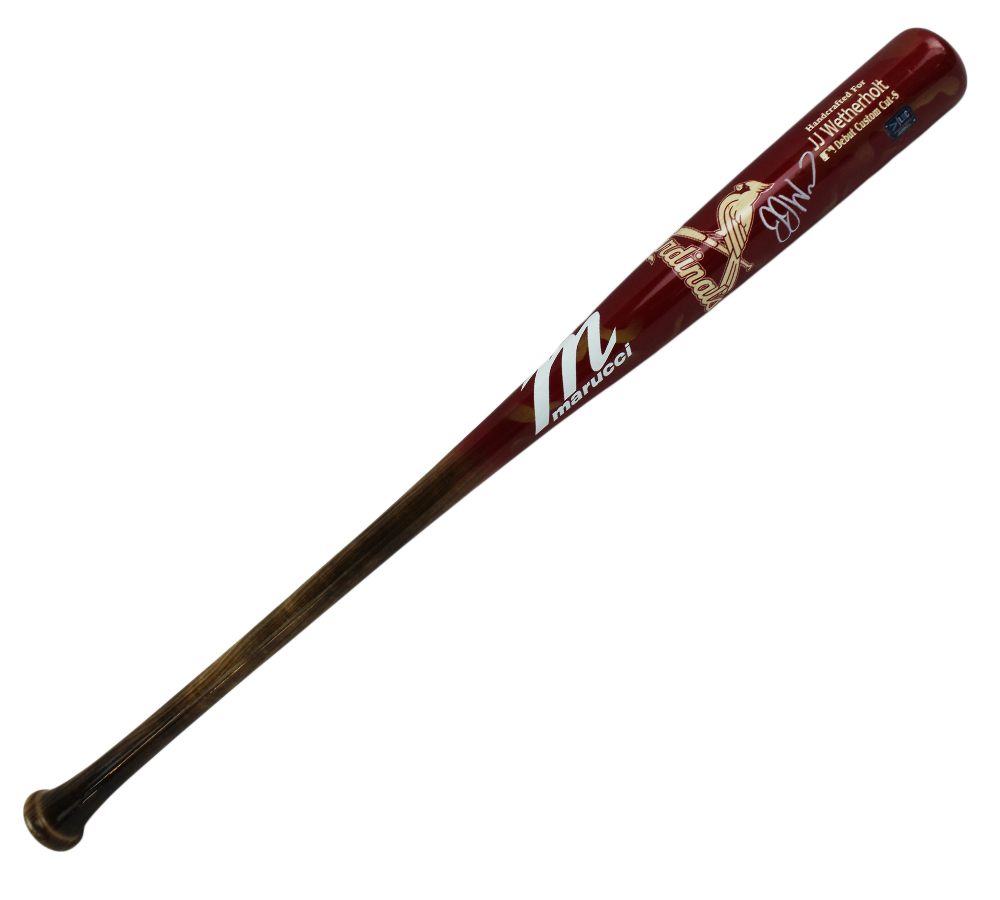 JJ Wetherholt Signed St. Louis Cardinals Rawlings Custom Cut Red Debut MLB Bat - Image 3