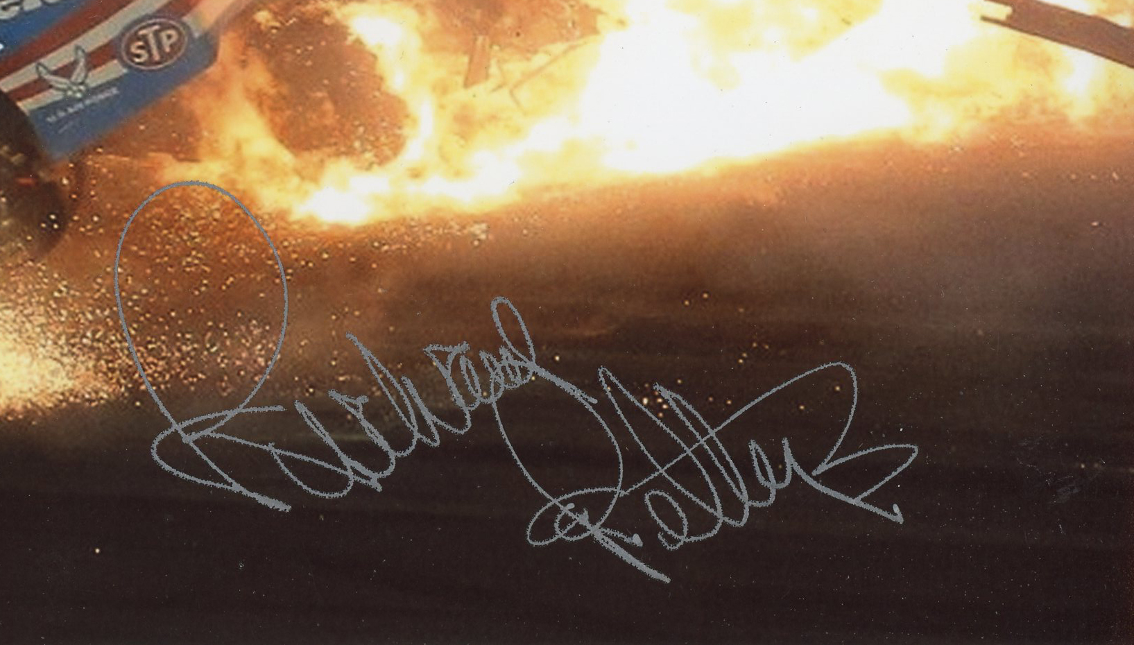 Richard Petty Signed NASCAR Unframed 8x10 Fiery Crash Photo - Image 2