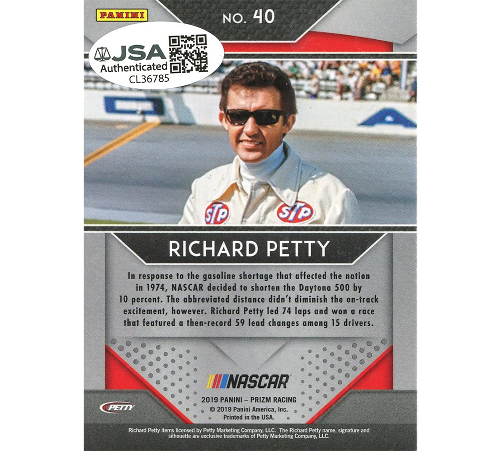 Richard Petty Signed NASCAR 2019 Panini Prizm Racing #40 Card - Image 2