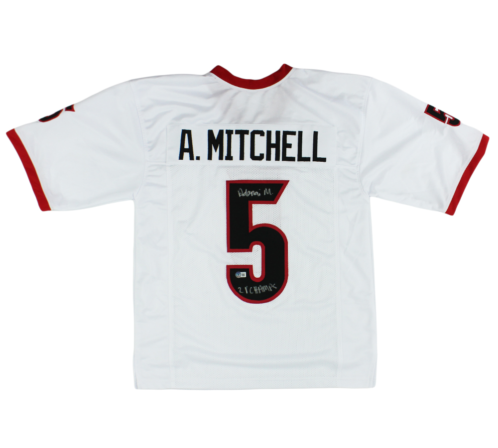 Adonai Mitchell Signed Georgia Custom White Jersey with "21 Champs" Inscription