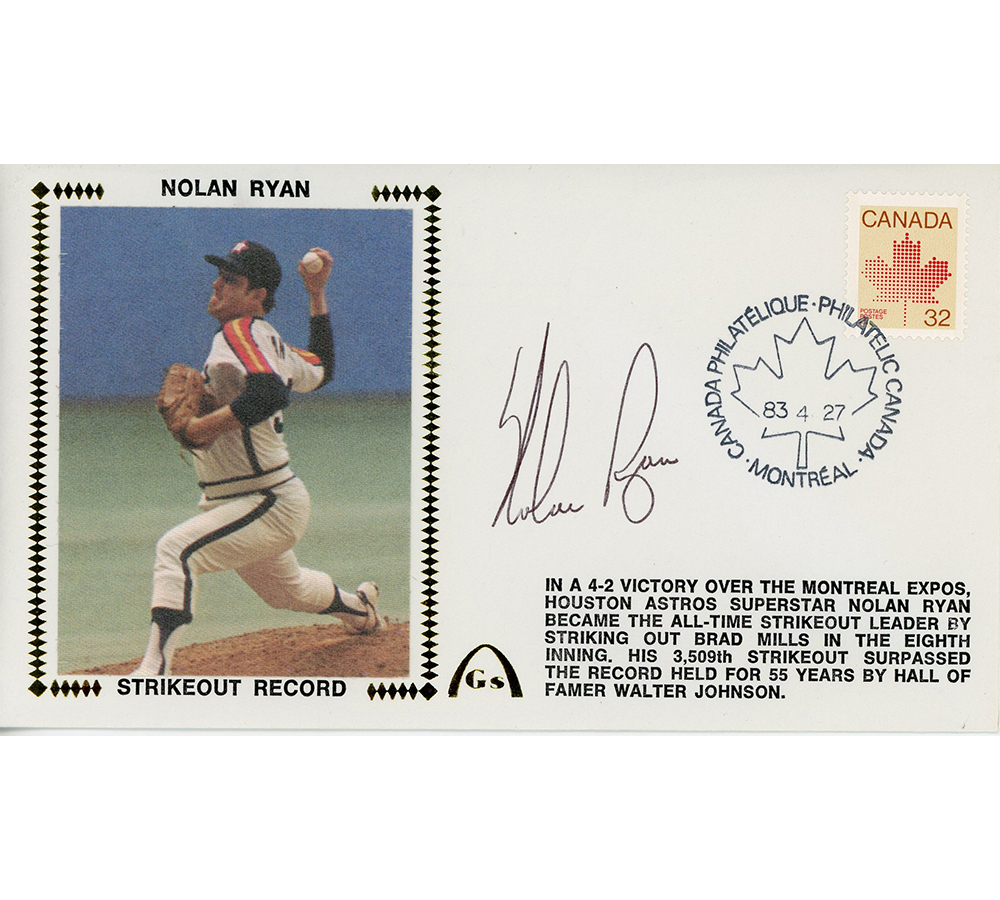 Nolan Ryan Signed Texas Rangers 4-27-83 Strikeout Record Cachet Envelope