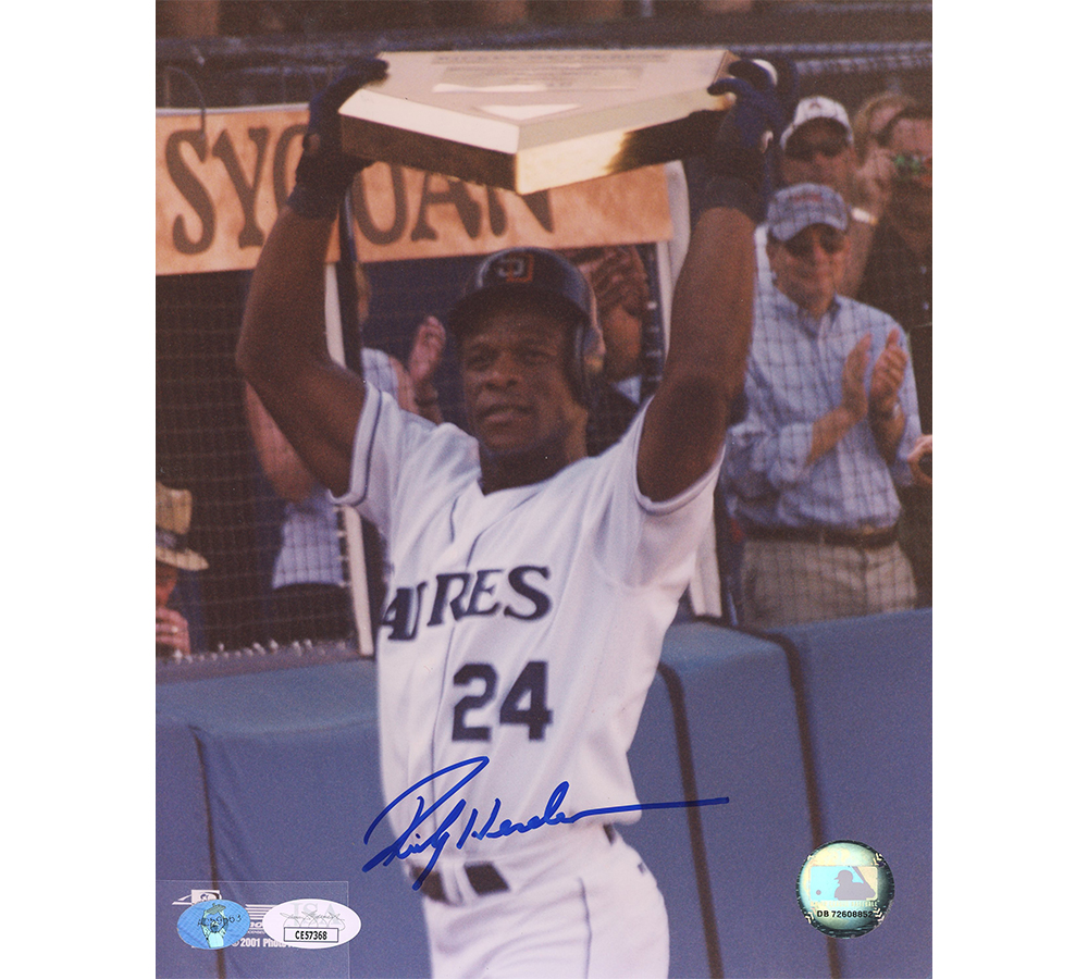 Rickey Henderson Signed San Diego Padres Unframed 8x10 Holding Plate MLB Photo