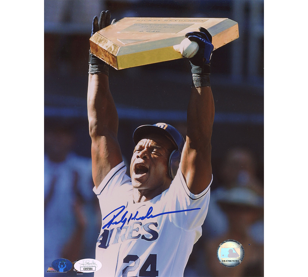 Rickey Henderson Signed San Diego Padres Unframed 8x10 Stolen Base Record MLB Photo