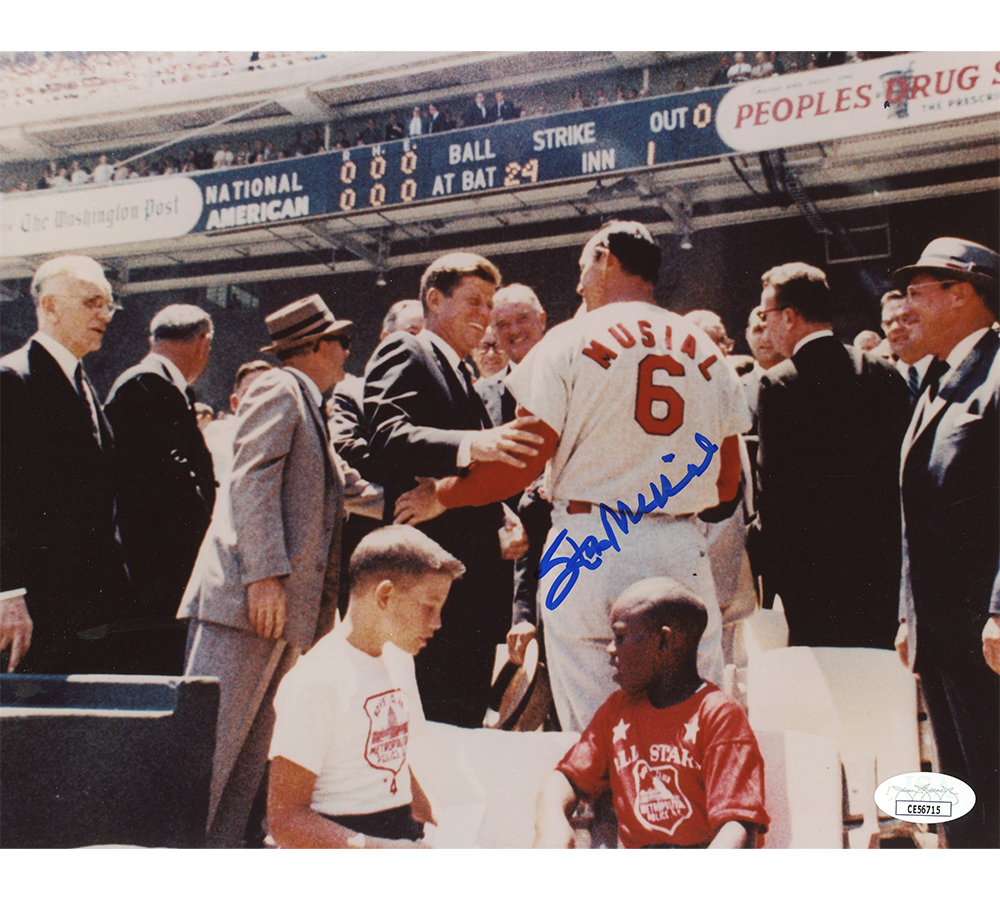 Stan Musial Signed St. Louis Cardinals Unframed 8x10 MLB Photo with JFK