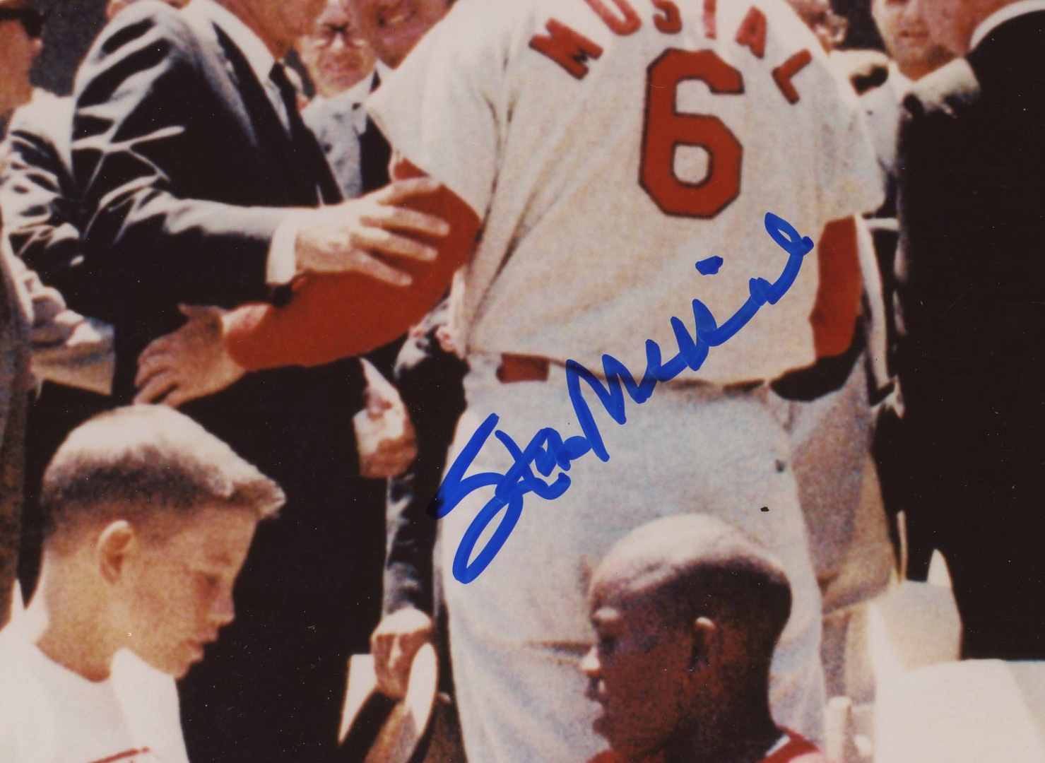 Stan Musial Signed St. Louis Cardinals Unframed 8x10 MLB Photo with JFK - Image 2
