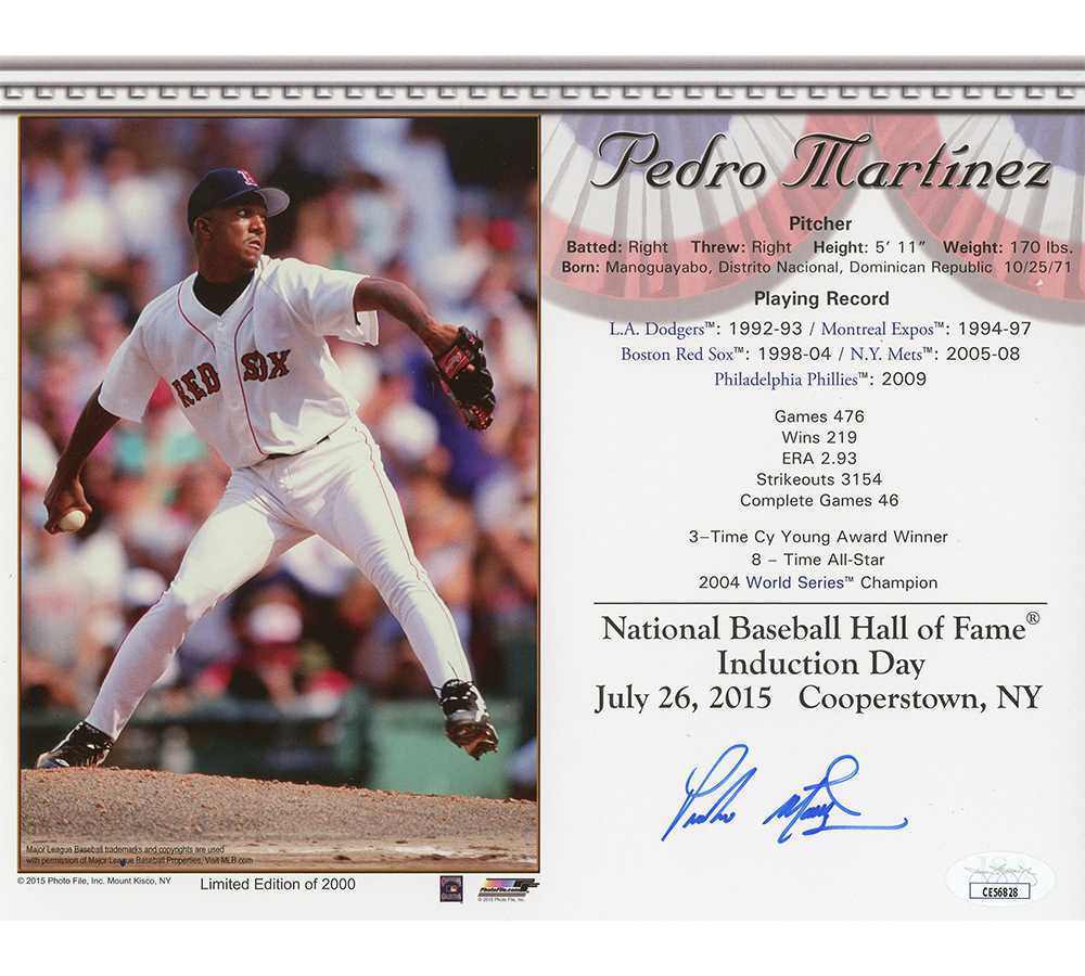 Pedro Martinez Signed Boston Red Sox Unframed 8x10 MLB Hall of Fame Induction Day Photo