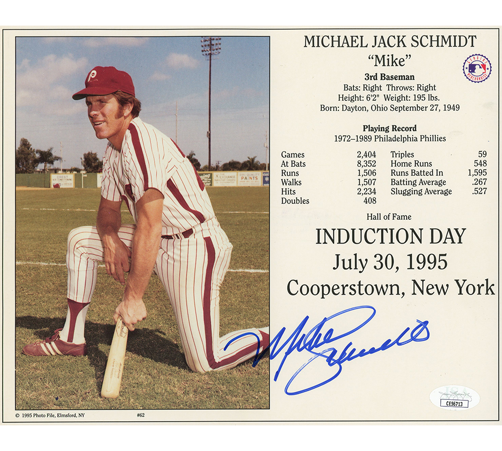Mike Schmidt Signed Philadelphia Phillies Unframed 8x10 MLB Hall of Fame Induction Day Photo