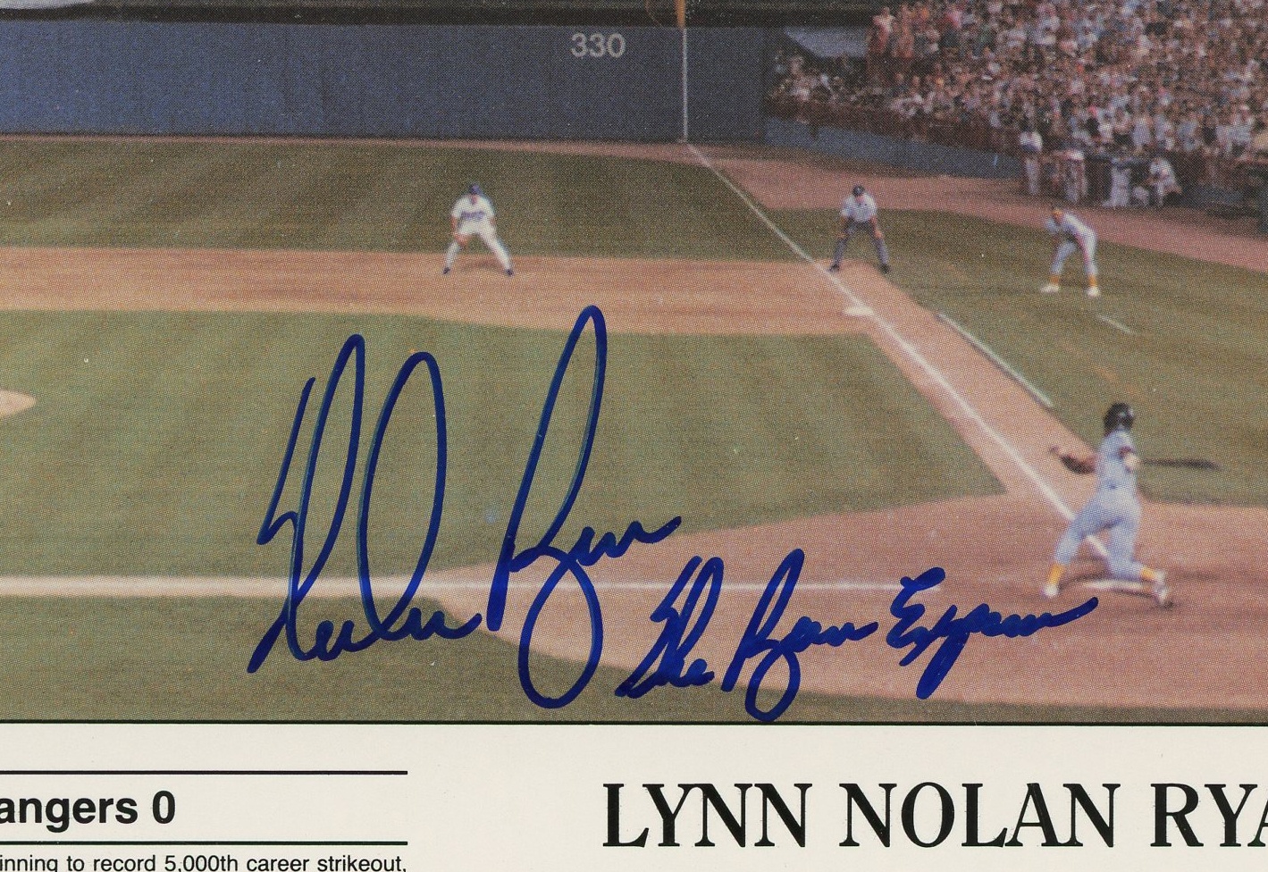 Nolan Ryan Signed Texas Rangers Unframed 8x10 5000th Strikeouts MLB Photo - Image 2