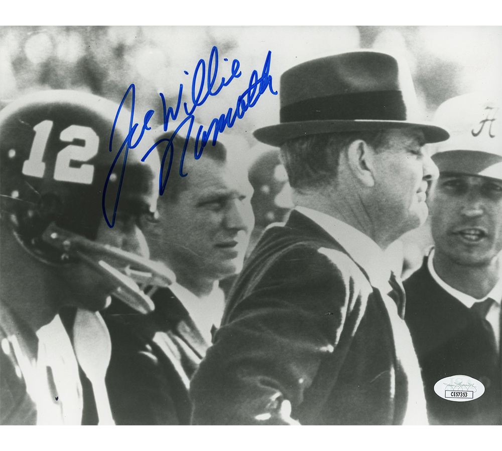 Joe Willie Namath Signed Alabama Crimson Tide Unframed 8x10 NFL Black & White Photo with Bear Bryant