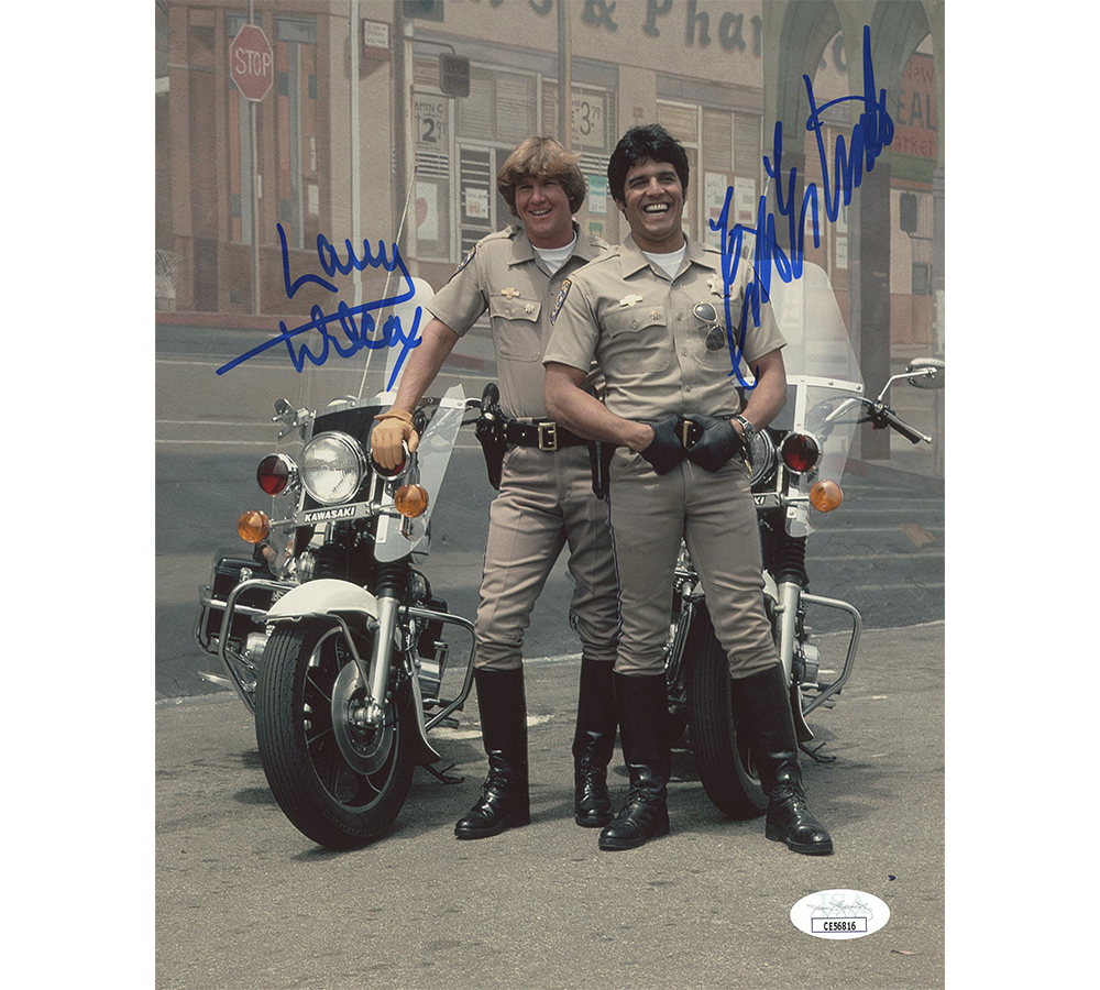 Erik Estrada and Larry Wilcox Signed CHiPs Unframed 8x10 Photo in Uniform