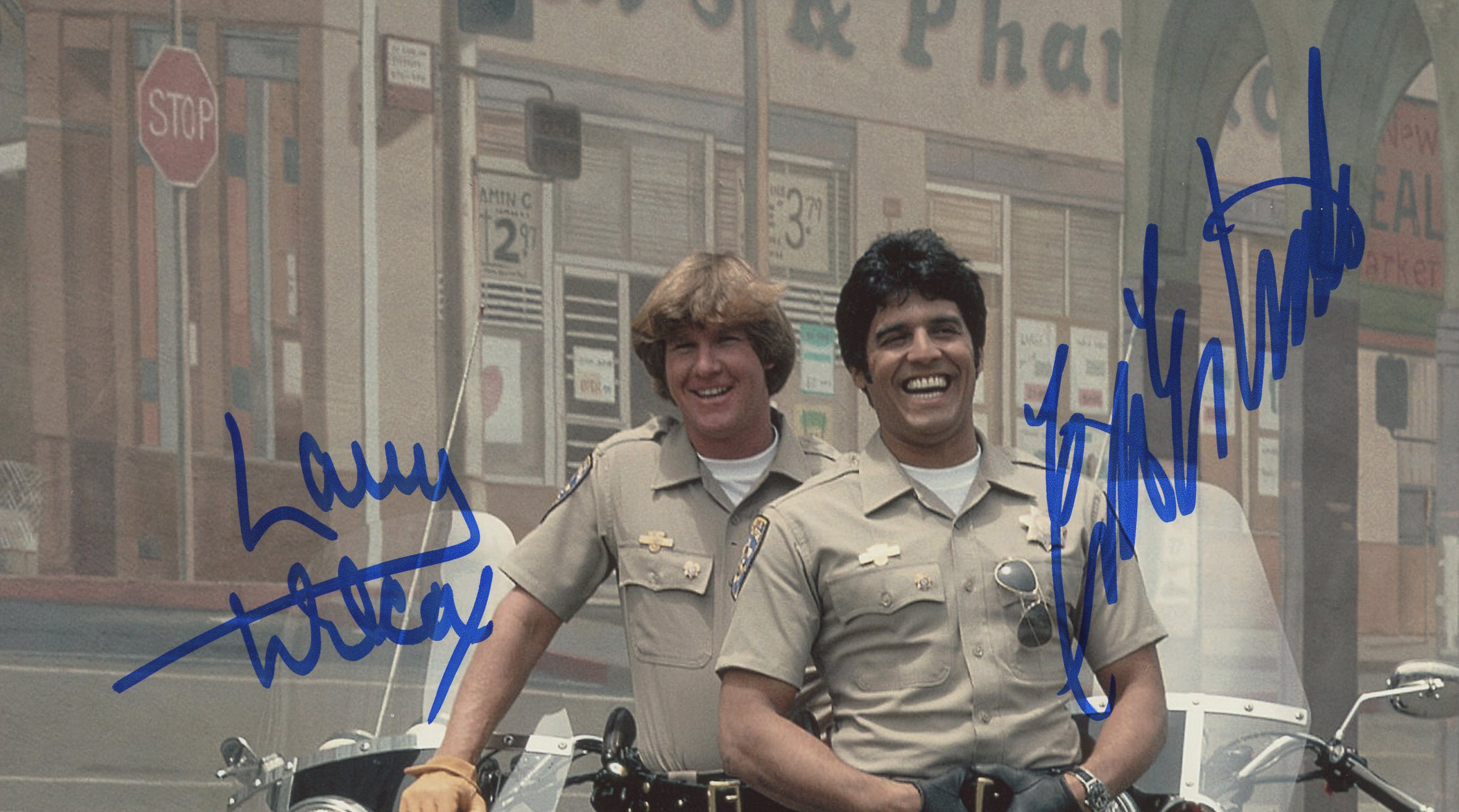 Erik Estrada and Larry Wilcox Signed CHiPs Unframed 8x10 Photo in Uniform - Image 2