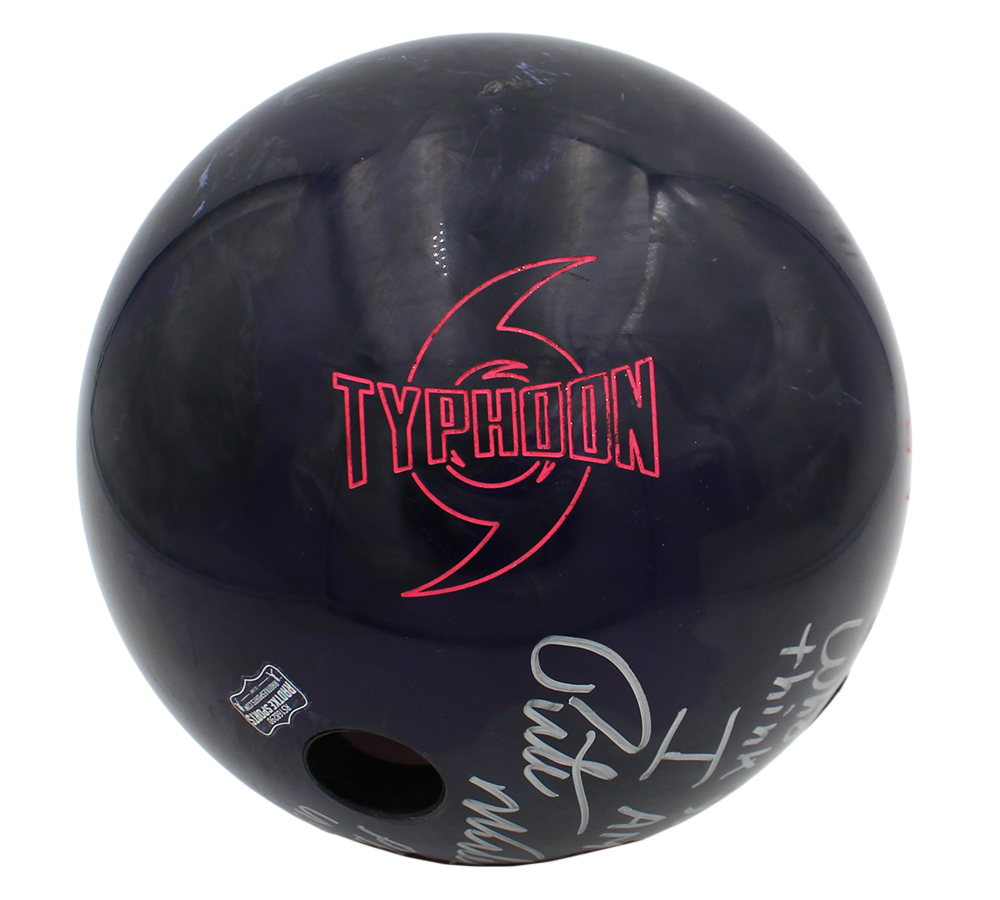 Pete Weber Signed Game Used Typhoon Purple and Silver Bowling Ball with "Who Do You Think You Are? I Am!!" Inscription - Image 2