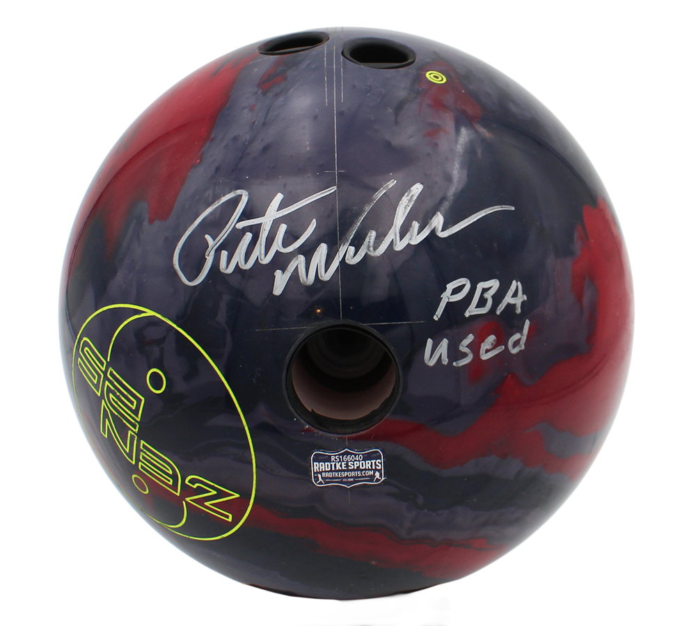 Pete Weber Signed Game Used Global Gray and Red Bowling Ball with "PBA Used" Inscription