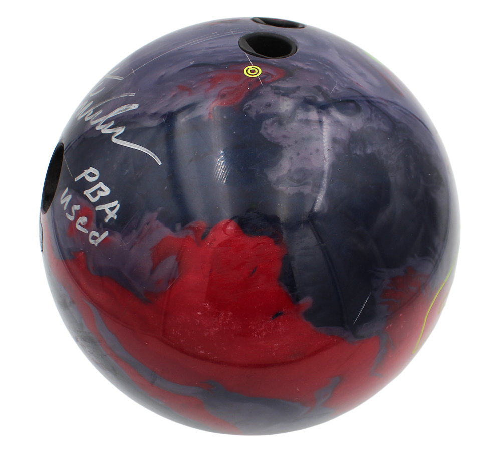 Pete Weber Signed Game Used Global Gray and Red Bowling Ball with "PBA Used" Inscription - Image 4