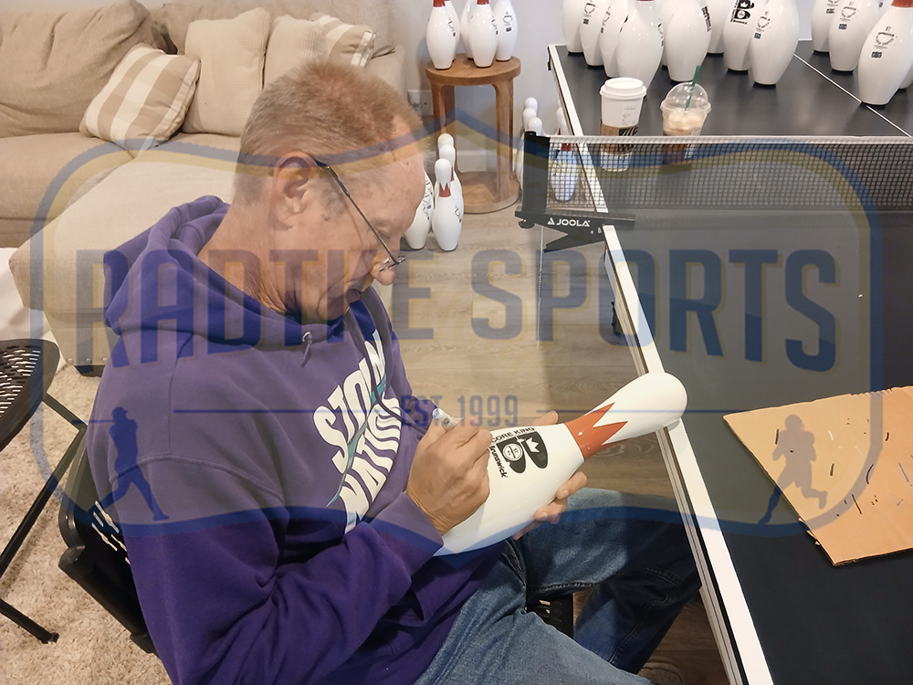 Pete Weber Signed Game Used Attention Star Gray and Purple Bowling Ball with "Who Do You Think You Are? I Am!!" Inscription - Image 5