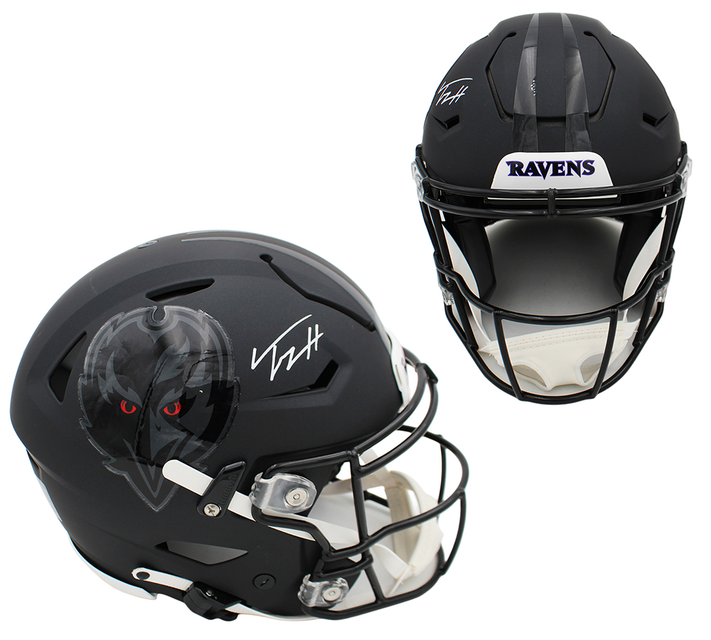 black and white football raven helmet Trey Hendrickson Autographed Baltimore Ravens 2026 Alternate Speed Mini JSA field design Derrick Mason Signed Baltimore Ravens