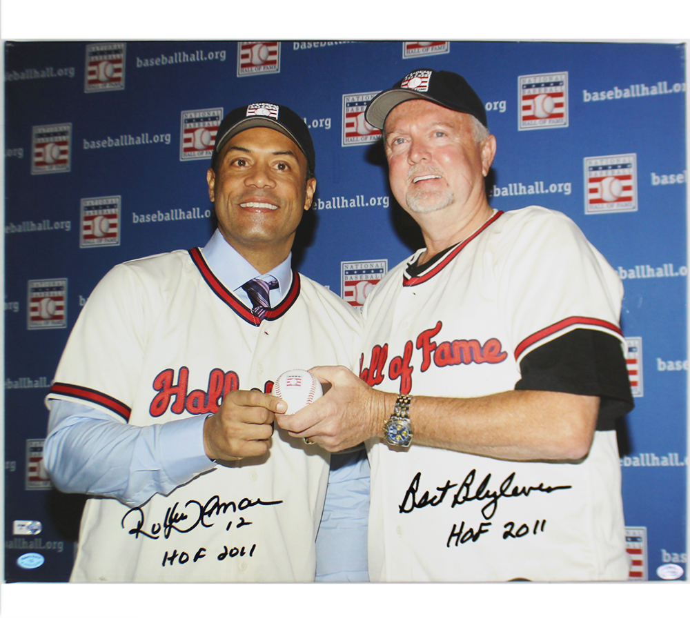 Roberto Alomar and Bert Blyleven Signed Hall of Fame 16x20 MLB Canvas with "HOF 2011" Inscription