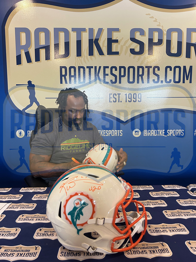 Ricky Williams Signed Miami Dolphins Speed Full Size Retro NFL Helmet with "420" Inscription - Image 3