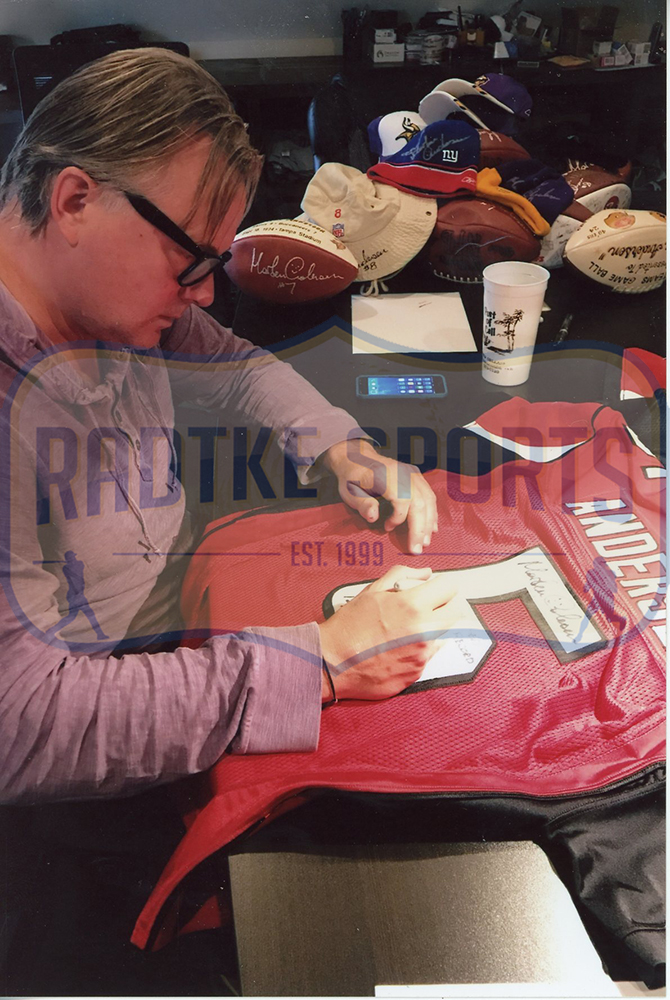 Morten Andersen Signed Atlanta Falcons Game Used Red Reebox Jersey With "2006 Game Used NFL Scoring Record 12/17/06" Inscription - Image 5