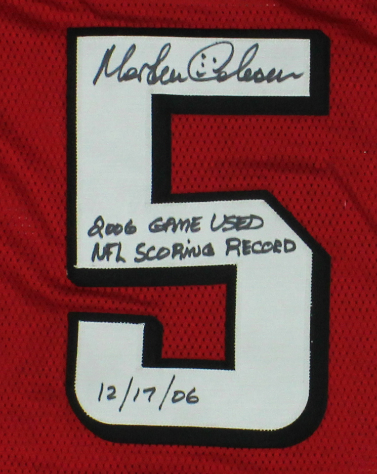 Morten Andersen Signed Atlanta Falcons Game Used Red Reebox Jersey With "2006 Game Used NFL Scoring Record 12/17/06" Inscription - Image 2