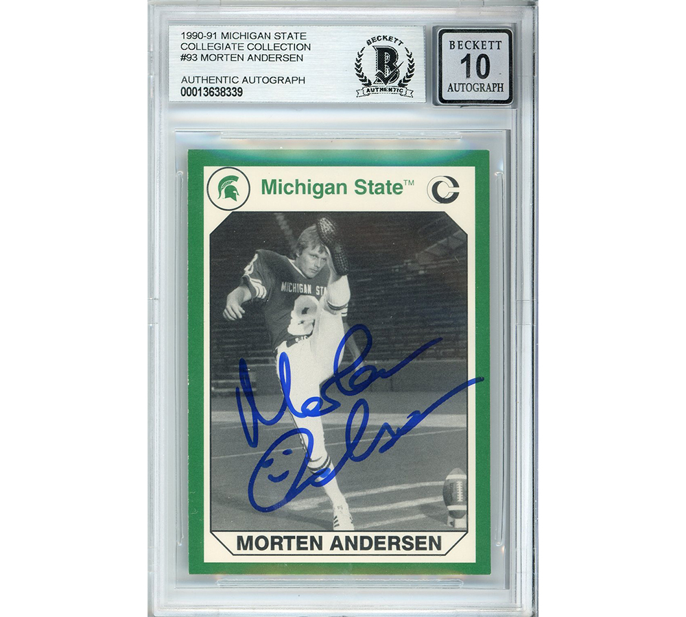 Morten Andersen Signed Michigan State Spartans 1990-91 Collegiate Collection #93 Beckett Grade 10 Encapsulated Card