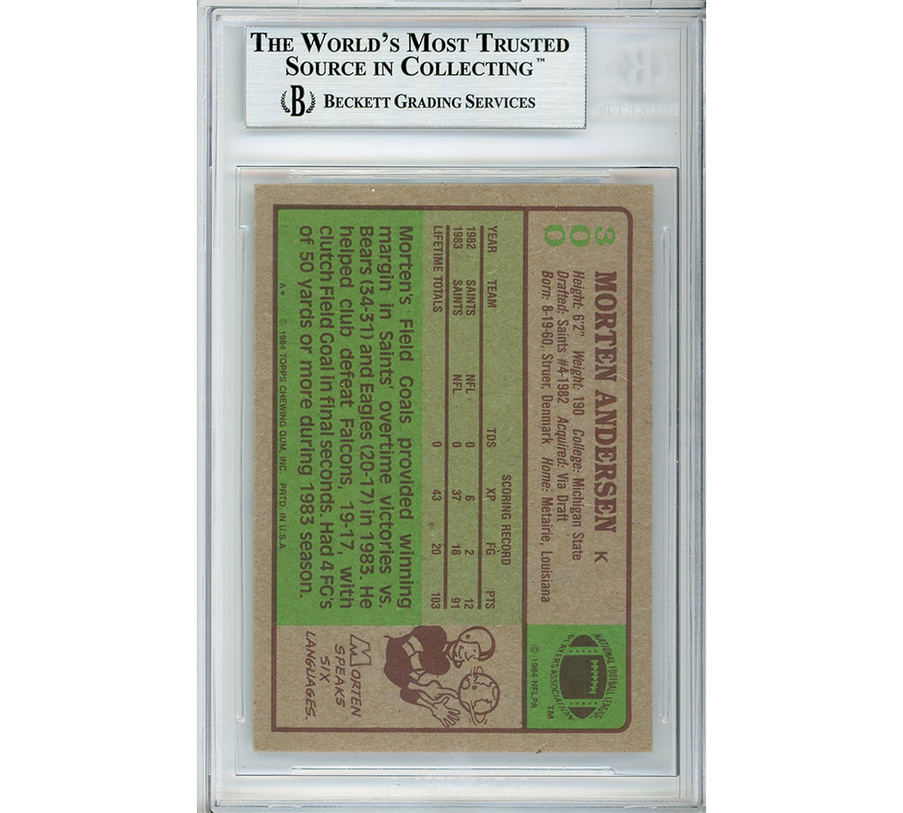 Morten Andersen Signed New Orleans Saints 1984 Topps #300 Encapsulated Card - Blue Ink - Image 2