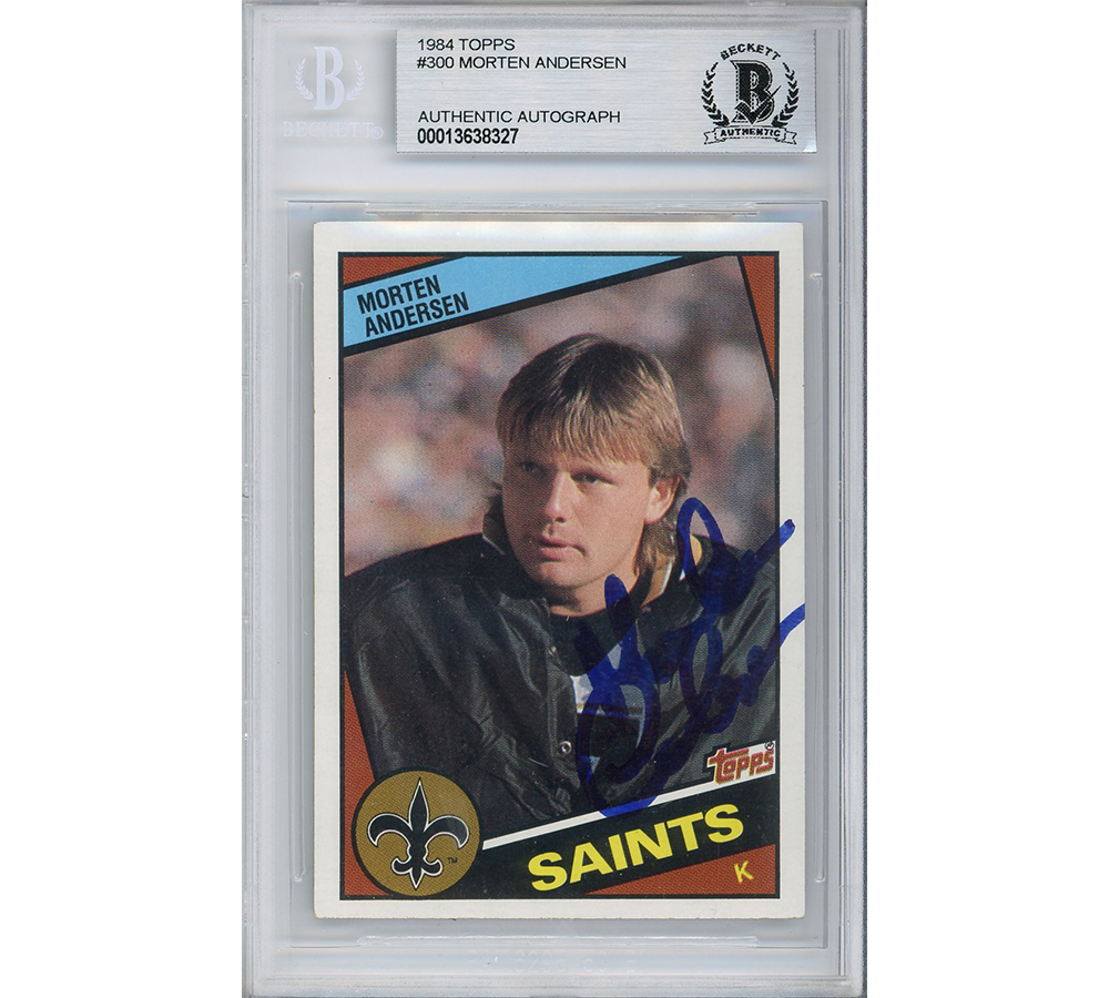 Morten Andersen Signed New Orleans Saints 1984 Topps #300 Encapsulated Card - Blue Ink
