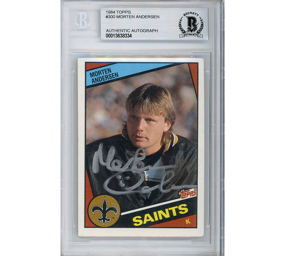 Morten Andersen Signed New Orleans Saints 1984 Topps #300 Encapsulated Card - Silver Ink