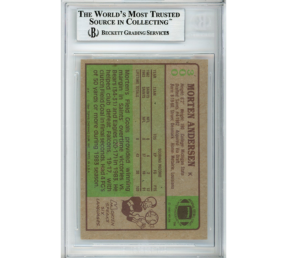 Morten Andersen Signed New Orleans Saints 1984 Topps #300 Encapsulated Card with "HOF 2017" Inscription - Image 2