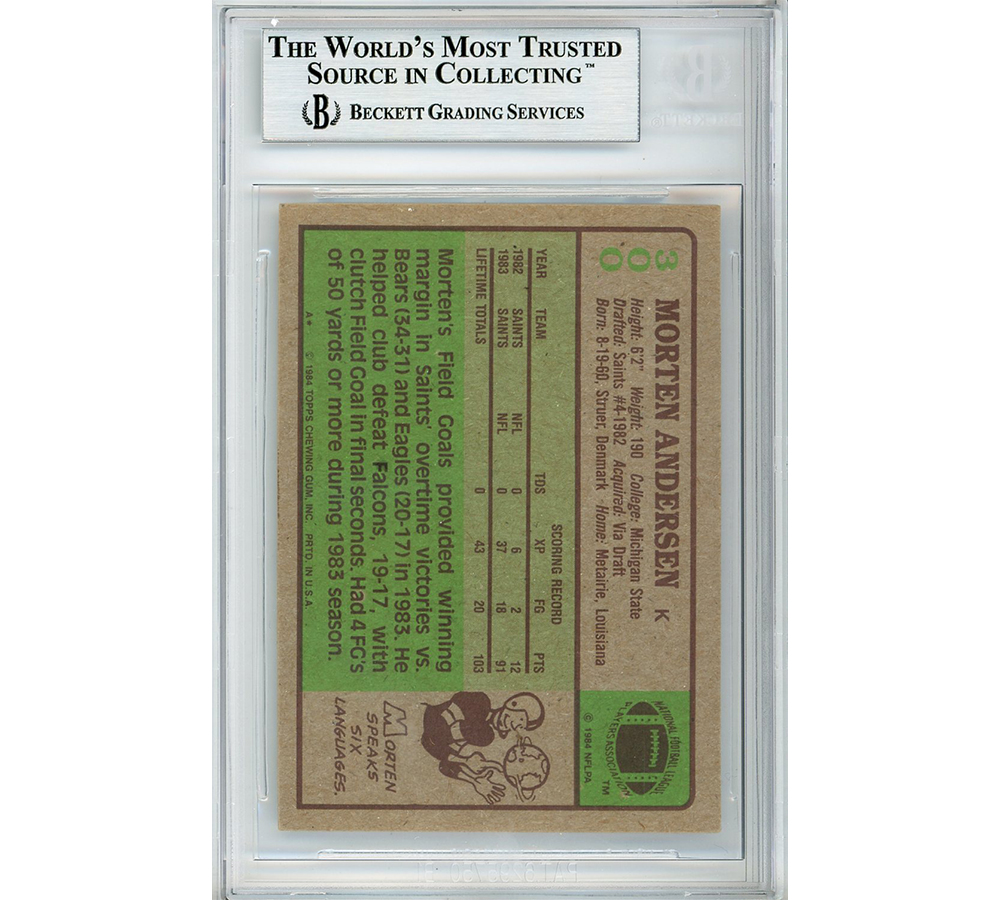 Morten Andersen Signed Michigan State Spartans 1990-91 Collegiate Collection #25 Beckett Grade 10 Encapsulated Card - Image 2