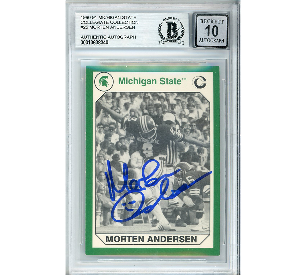 Morten Andersen Signed Michigan State Spartans 1990-91 Collegiate Collection #25 Beckett Grade 10 Encapsulated Card