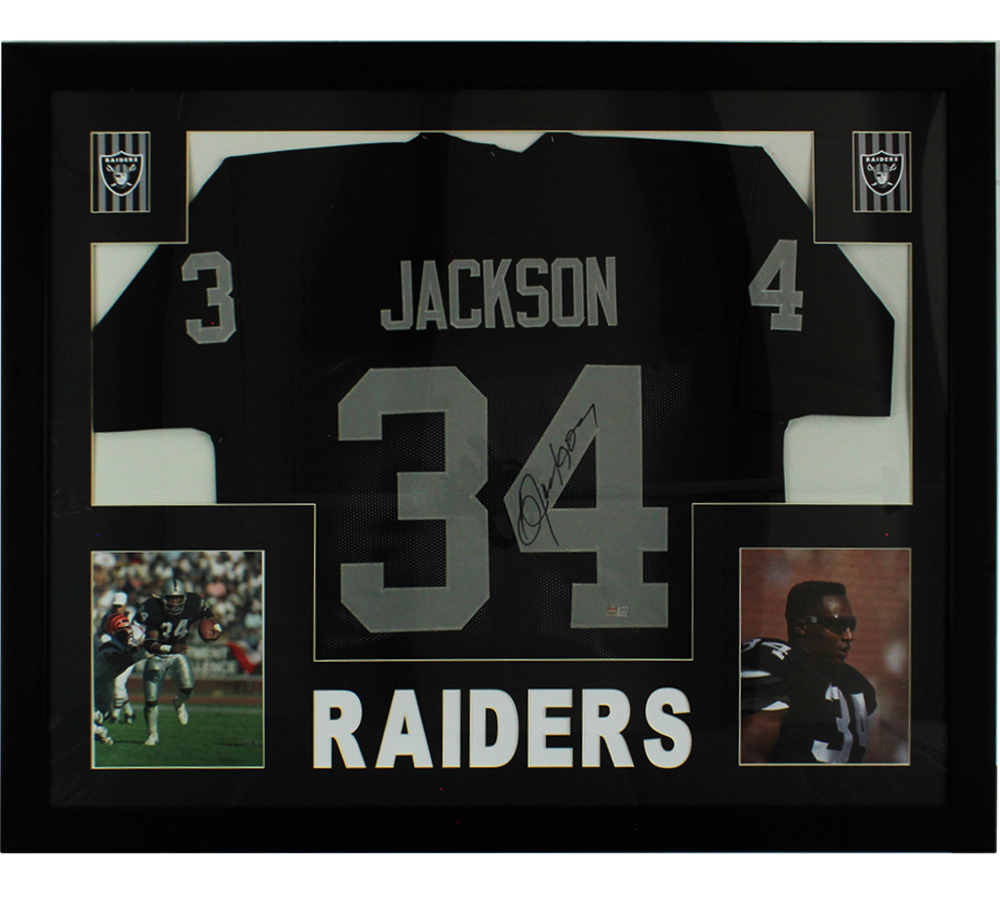 Bo Jackson Signed Oakland Raiders 44x36 Framed Black Jersey