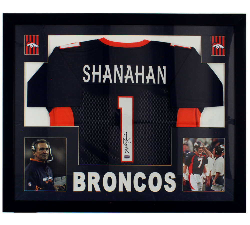 Mike Shanahan Signed Denver Broncos Framed Blue NFL Jersey