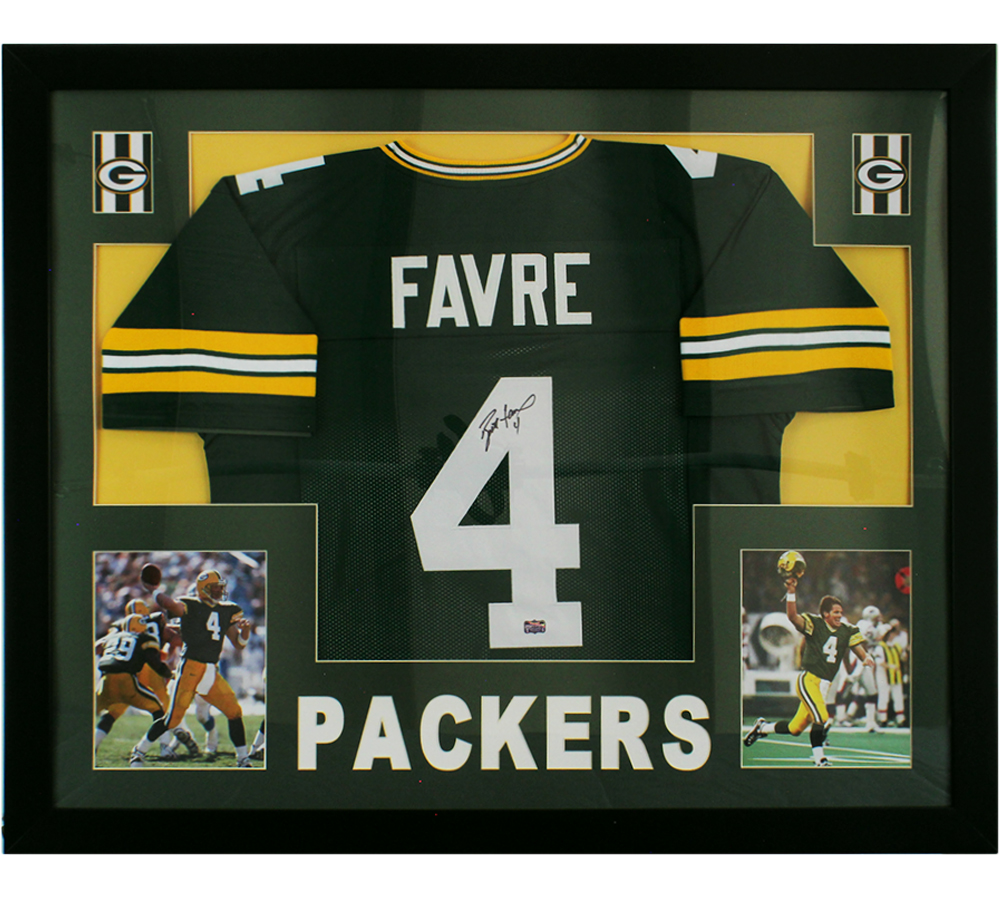 Brett Favre Signed Green Bay Packers Framed Green NFL Jersey