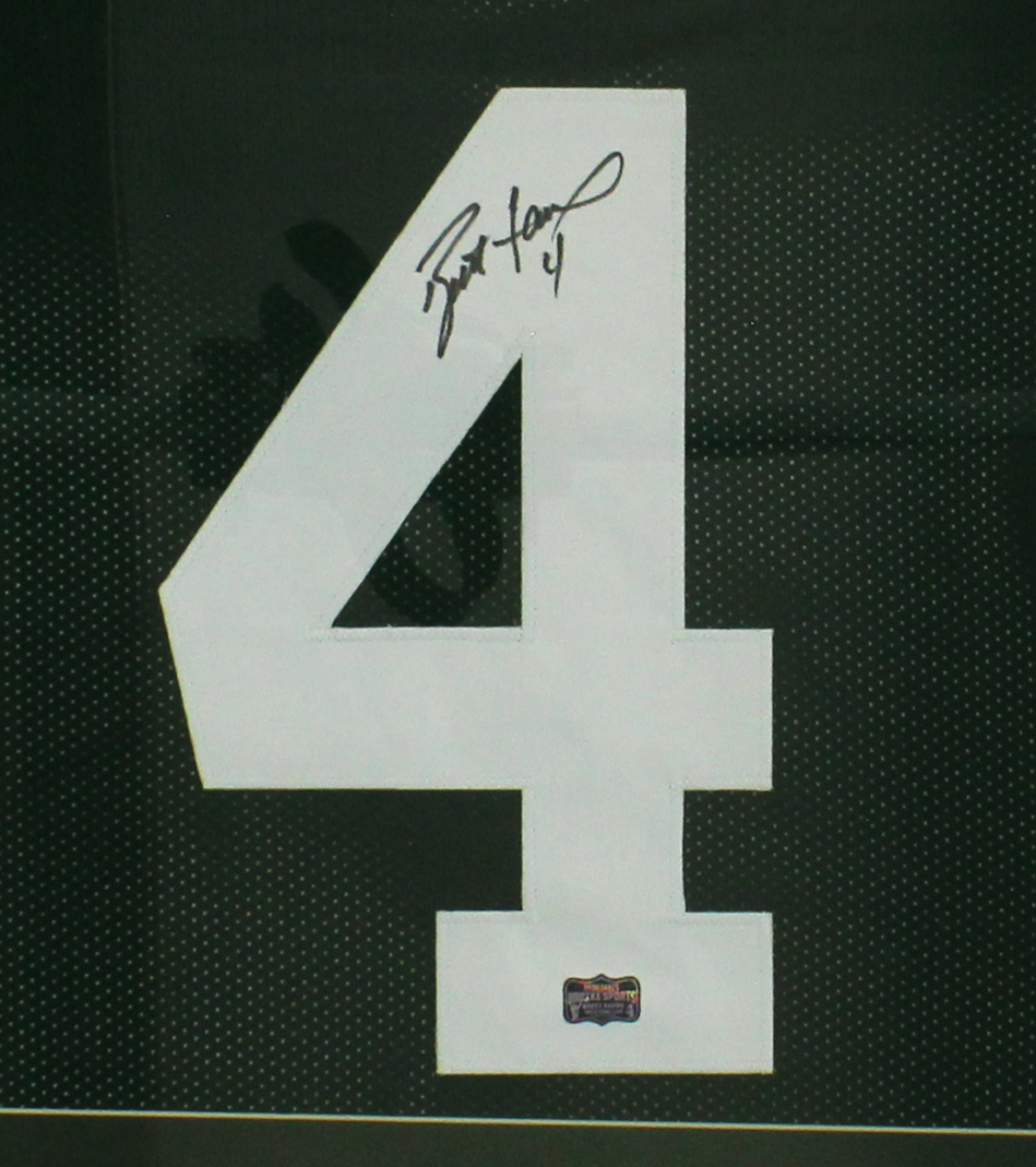 Brett Favre Signed Green Bay Packers Framed Green NFL Jersey - Image 2