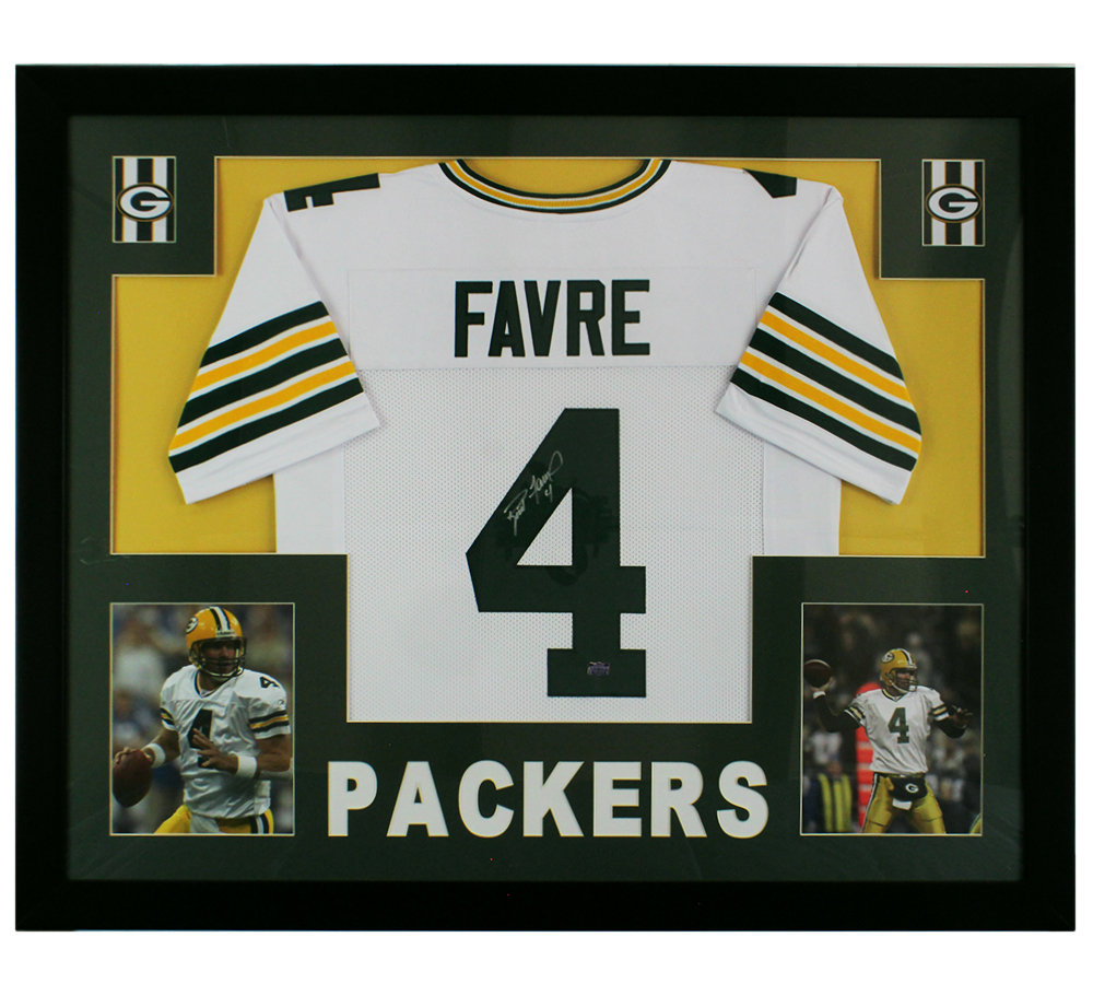 Brett Favre Signed Green Bay Packers Framed White NFL Jersey